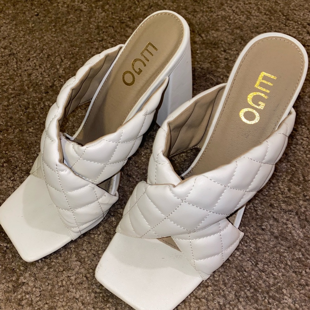 EGO OFFICIAL white braided chunky heel mules